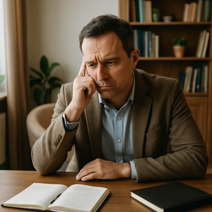 a therapist deep in thought