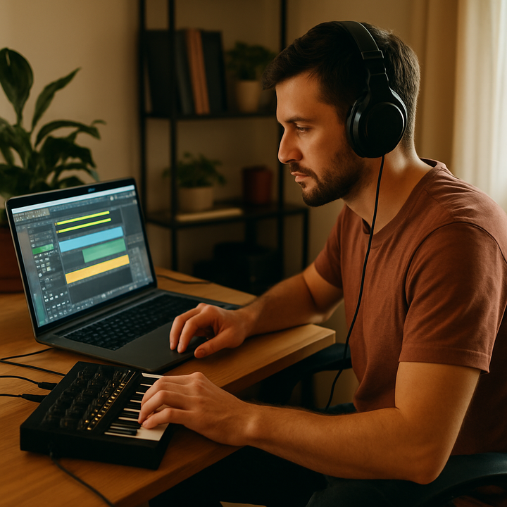 A guy creating an ambient sound track to use for meditation 
